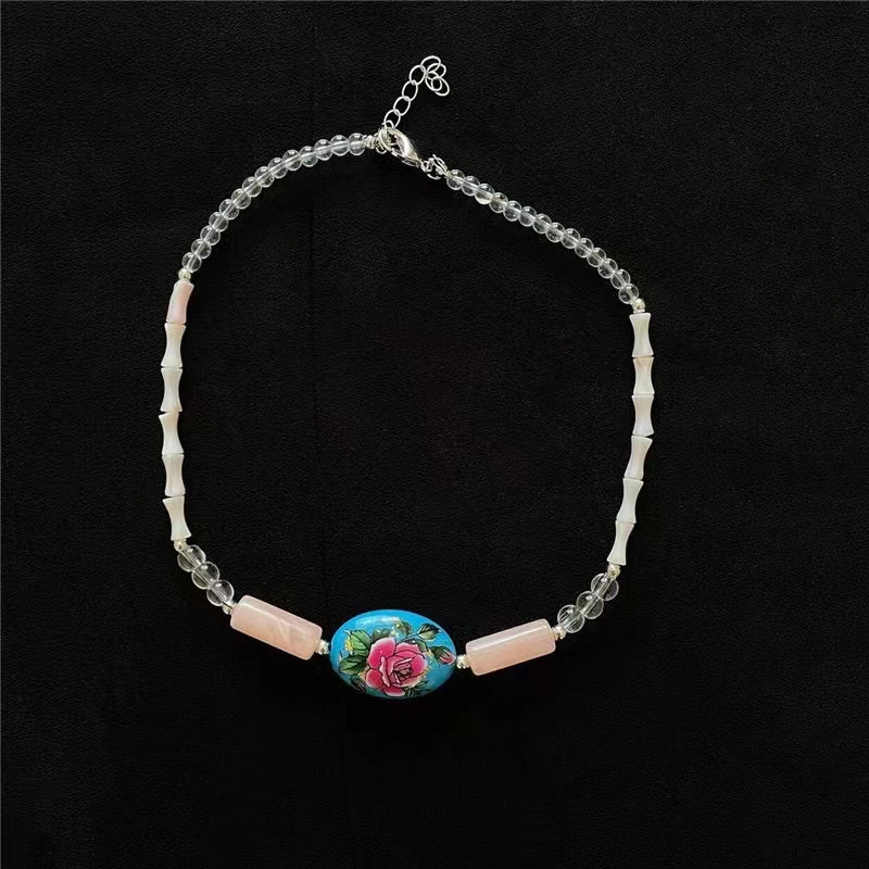Bohemian cherry pearl dice bamboo irregular stone beads Y2K Necklace collarbone Chain