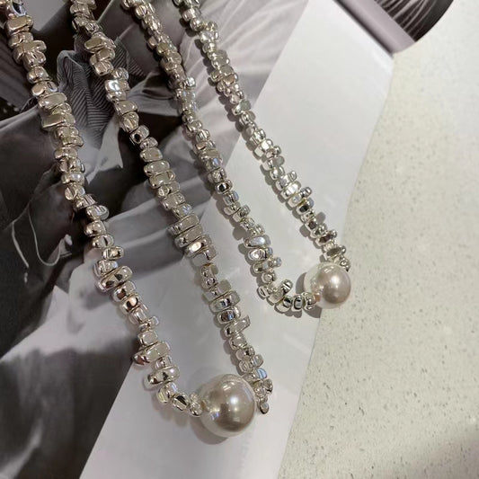 Sassy and sweet, personalized, versatile, stitched pearl necklace, high-level design sense, minority fringe, collarbone chain, INS accessories