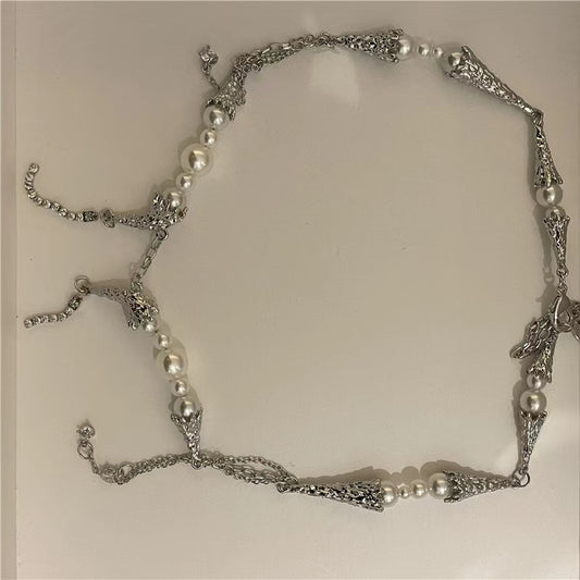 High sense black gem pearl necklace, light luxury, minority design, European and American hip-hop style couple necklace
