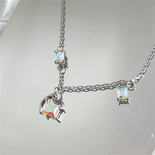 Sweet cool wind dark retro niche gem necklace sparkling zirco necklace superimposed pearl stainless steel necklace