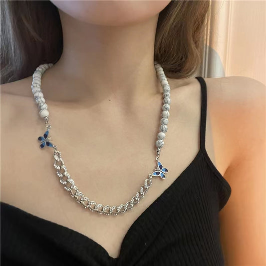Hip hop pine beads Butterfly Necklace personality sweet cool crazy collarbone chain sweater chain bodyguard chain