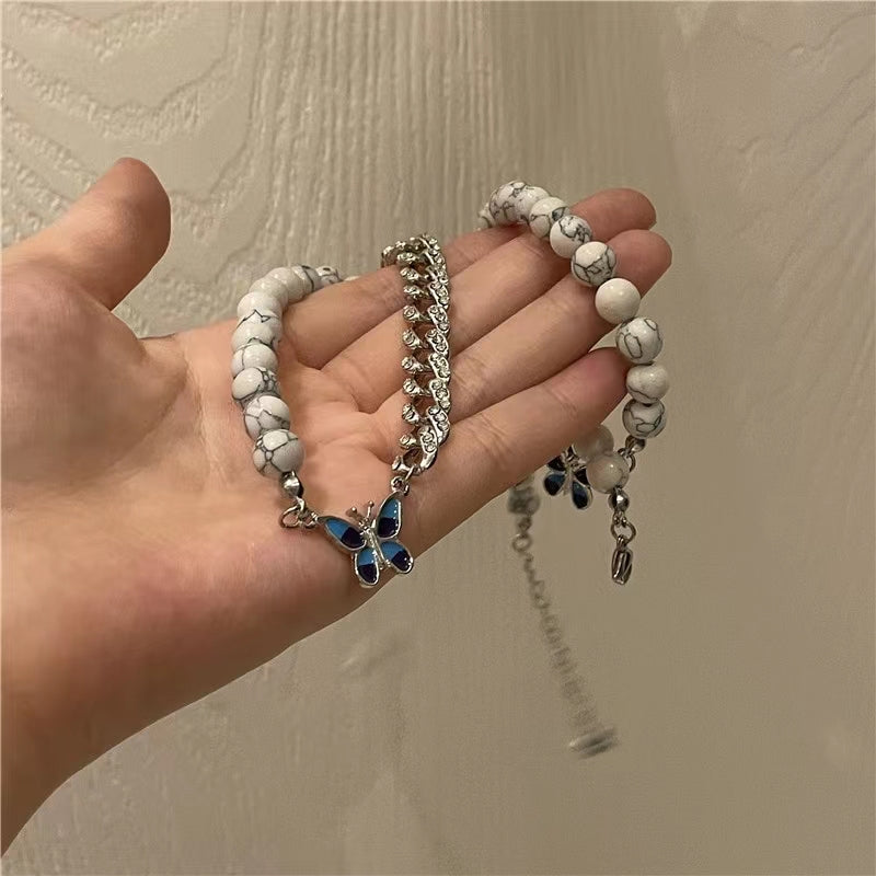 Hip hop pine beads Butterfly Necklace personality sweet cool crazy collarbone chain sweater chain bodyguard chain