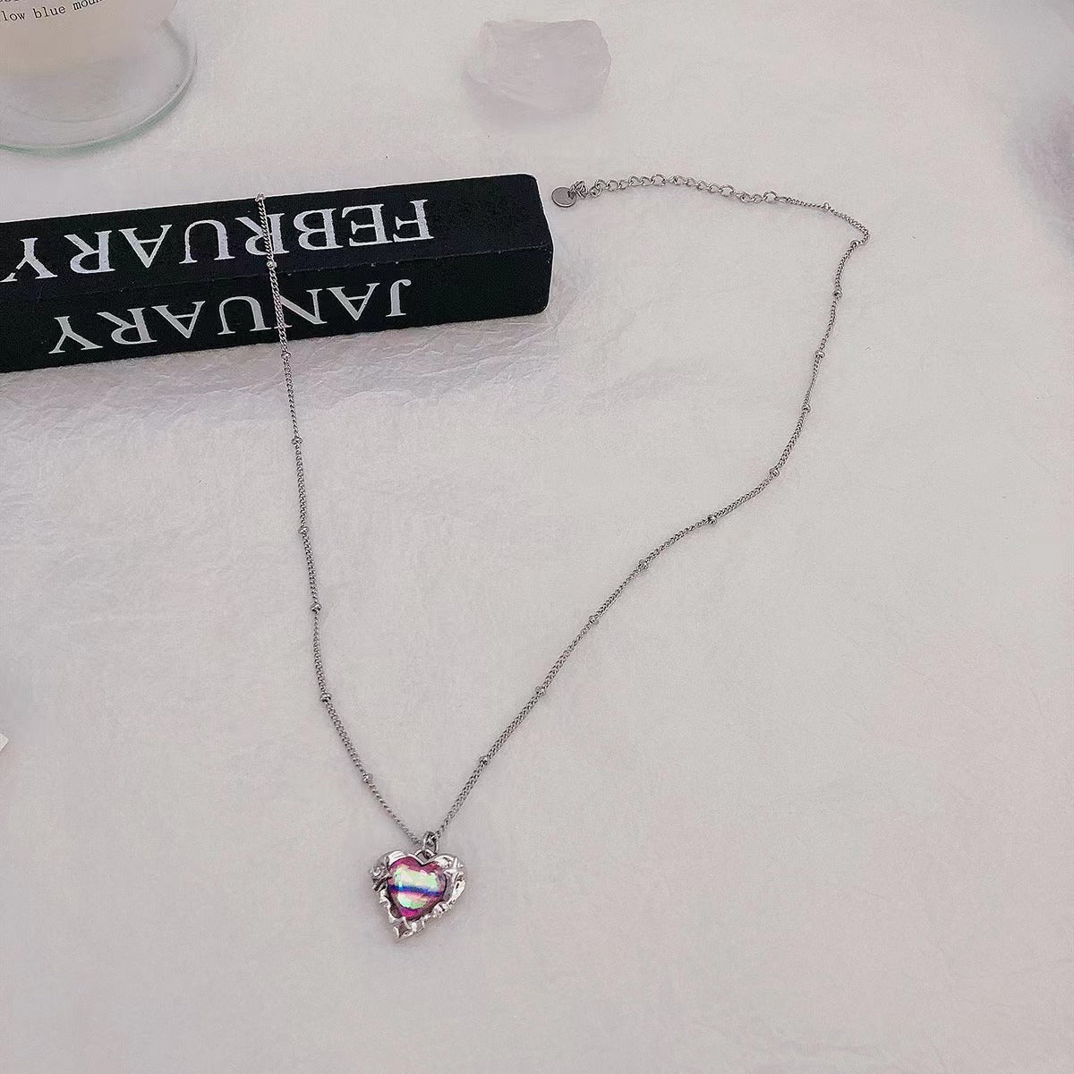 Colorful Heart Splice Zircon Pearl Necklace Women's Light and Luxury Ins Small crowd Design High class Titanium Steel Collar Chain Tide