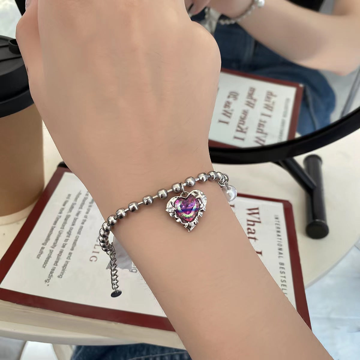Colorful Heart Splice Zircon Pearl Necklace Women's Light and Luxury Ins Small crowd Design High class Titanium Steel Collar Chain Tide