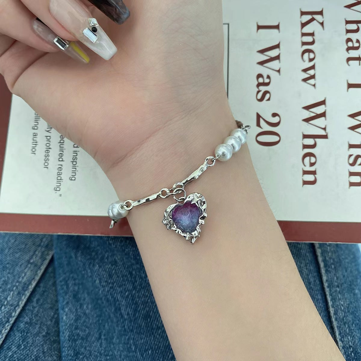 Colorful Heart Splice Zircon Pearl Necklace Women's Light and Luxury Ins Small crowd Design High class Titanium Steel Collar Chain Tide