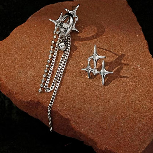 Original design star tassel asymmetric earrings female senior retro exaggerated unique minority