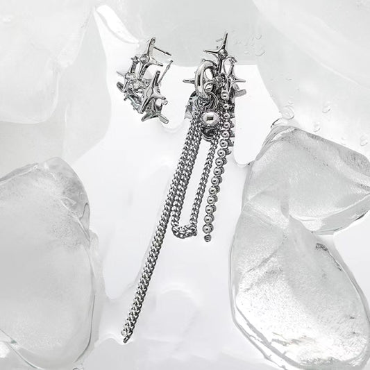 Original design star tassel asymmetric earrings female senior retro exaggerated unique minority