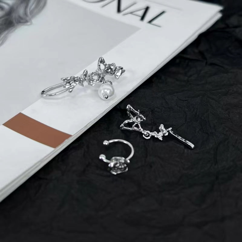 S925 Silver Needle Ear Needle Butterfly Series Natural Freshwater Pearl Earrings