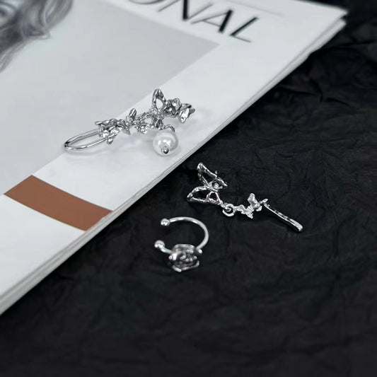 S925 Silver Needle Ear Needle Butterfly Series Natural Freshwater Pearl Earrings