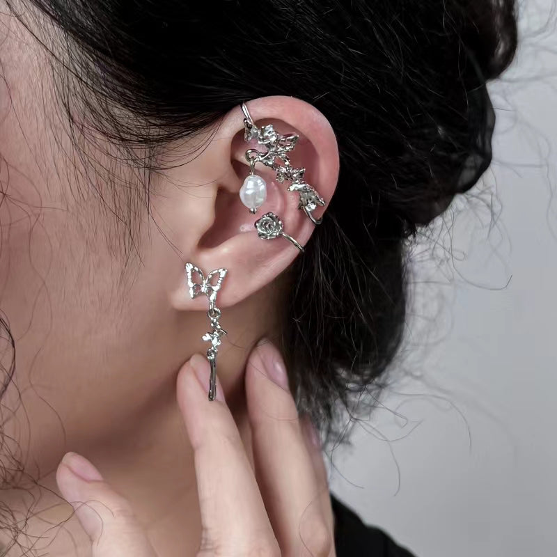S925 Silver Needle Ear Needle Butterfly Series Natural Freshwater Pearl Earrings