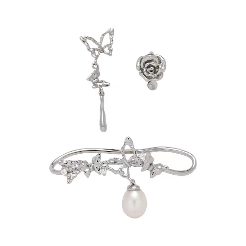 S925 Silver Needle Ear Needle Butterfly Series Natural Freshwater Pearl Earrings