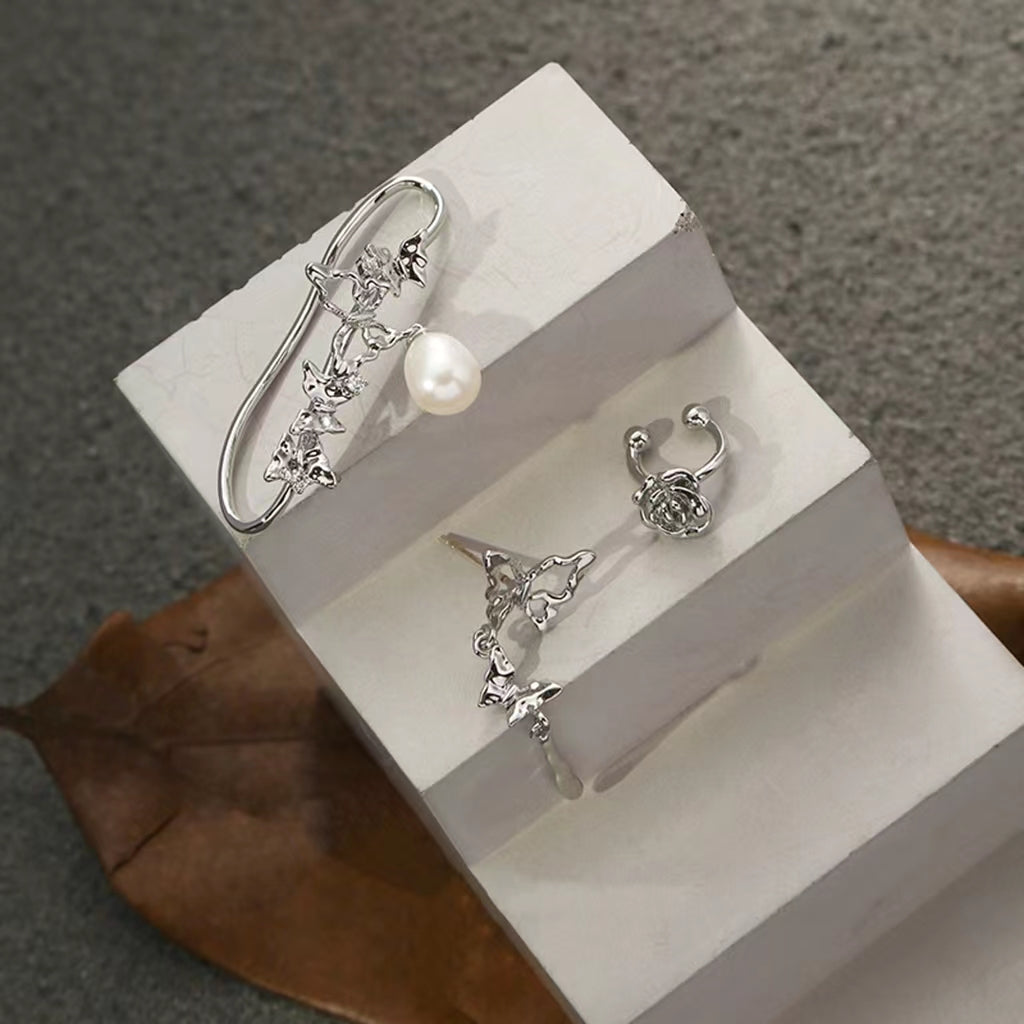 S925 Silver Needle Ear Needle Butterfly Series Natural Freshwater Pearl Earrings