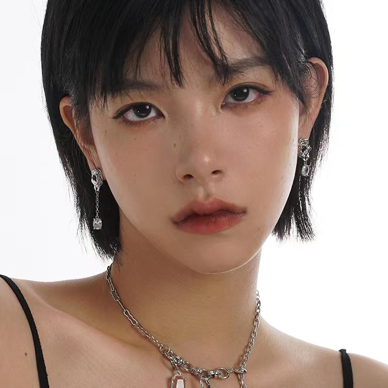 S925 Silver Needle Hollow out Irregular Wrinkle Earrings Female Retro Fashion Tassel Earrings