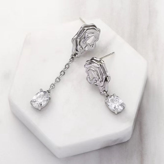 S925 Silver Needle Hollow out Irregular Wrinkle Earrings Female Retro Fashion Tassel Earrings