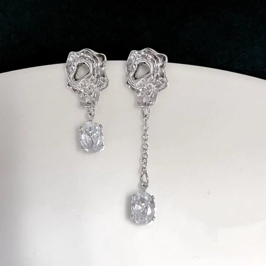 S925 Silver Needle Hollow out Irregular Wrinkle Earrings Female Retro Fashion Tassel Earrings