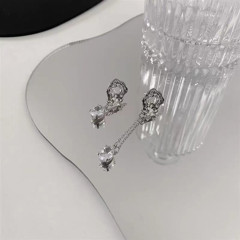 S925 Silver Needle Hollow out Irregular Wrinkle Earrings Female Retro Fashion Tassel Earrings