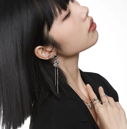 Long tassel zircon patchwork earrings femininity small number of high-end ear jewelry