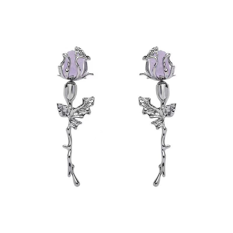 Original Metal Rose Series Earrings Female New Chinese Niche Design Advanced Sense S925 Silver
