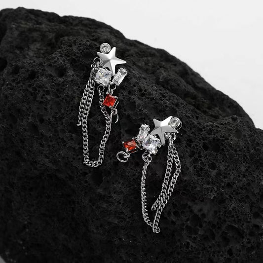 Color contrast five pointed star national fashion summer new style earrings Zirconium ear jewelry