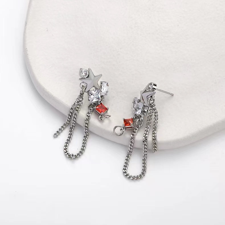 Color contrast five pointed star national fashion summer new style earrings Zirconium ear jewelry