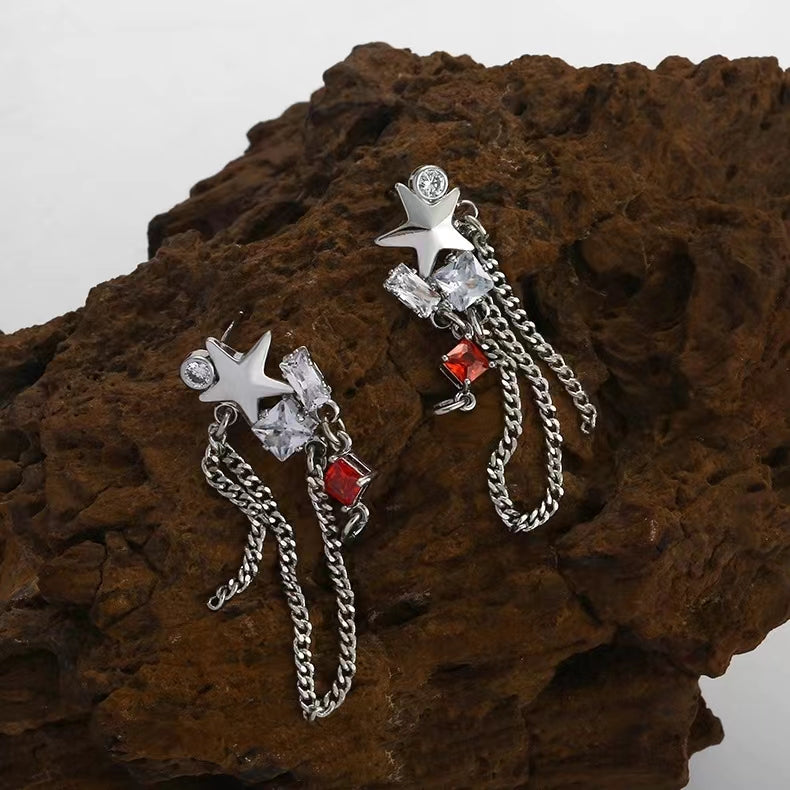 Color contrast five pointed star national fashion summer new style earrings Zirconium ear jewelry
