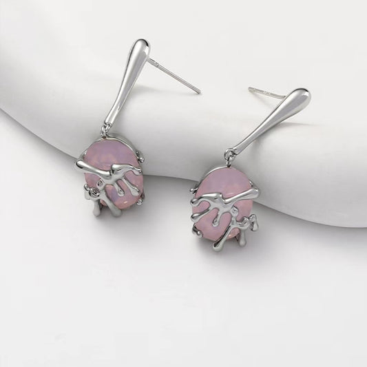 Original Design Light Pink Color Diamond Pendant Earrings Female Luxury Sweet Cool Wind Premium Earrings s925