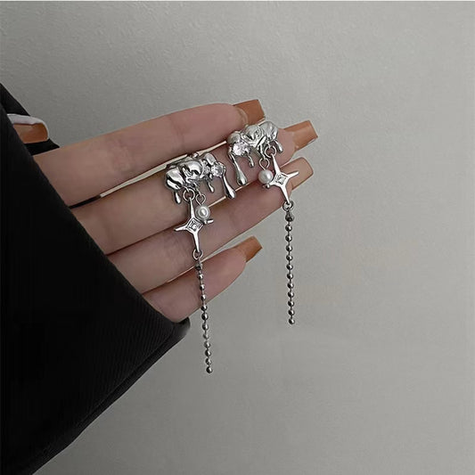Diamond set lava tassel ear bone clip for women 2022 new fashion niche design senior ear clip earless earrings