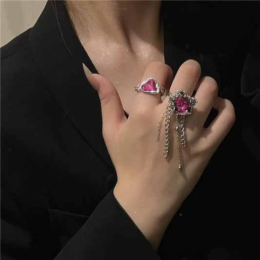 Love Zircon Jewelry Cool Wind Net Red Tassel Earrings Personality Fashion Open Ring