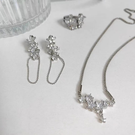 Species Shining Five pointed Star Versatility Back hanging Zircon Earrings Open Ring Collar Necklace