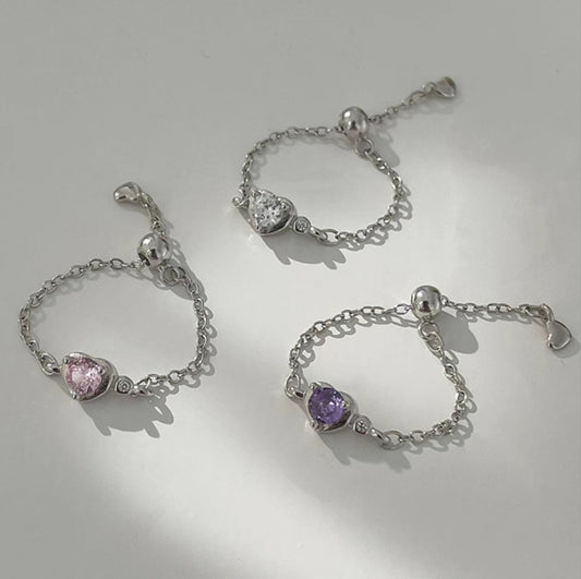 S925 Sterling Silver Heart Diamond Pulling Ring Girl's High quality Delicate Sweet