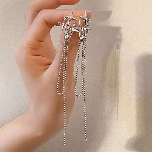 niche design long tassel earrings lady style star studded earrings woman