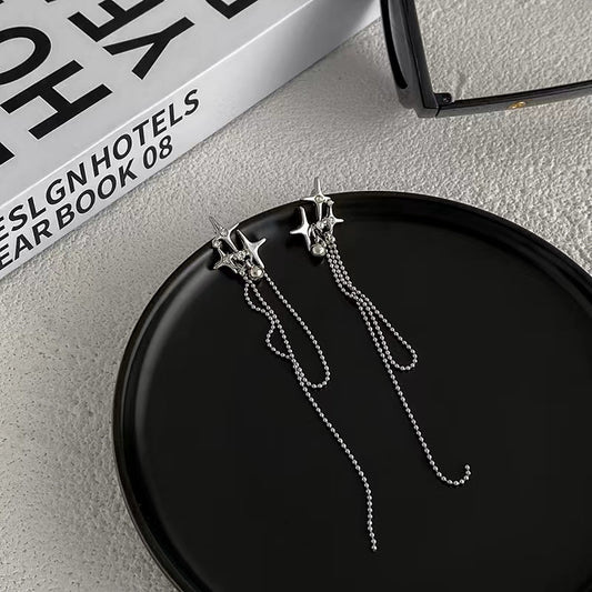 niche design long tassel earrings lady style star studded earrings woman