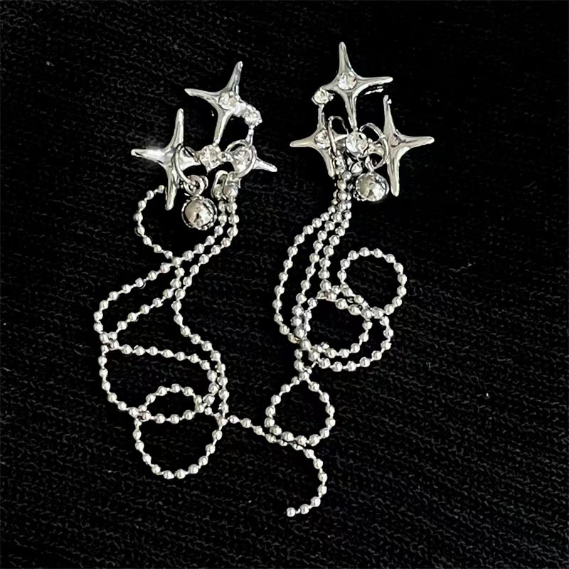 niche design long tassel earrings lady style star studded earrings woman