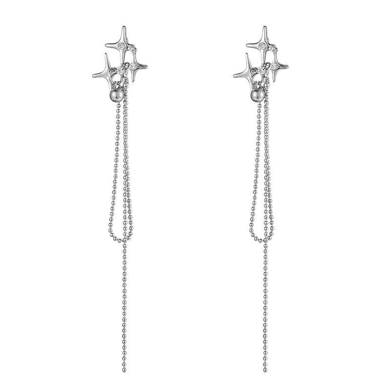 niche design long tassel earrings lady style star studded earrings woman