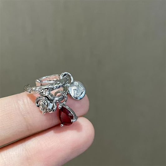 Thorn rose ear clip earless earrings Cool blood drop rose round ear clip earrings