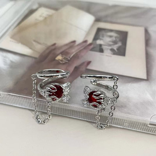 Luxury Flame Round Zircon Tassel Jade Rabbit Tamping Medicine Earrings