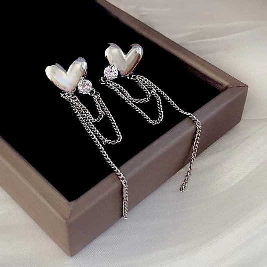 S925 silver needle long tassel love earrings 2022 new fashion niche design