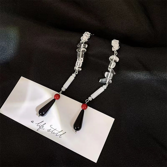 New Chinese style natural jade beaded earrings earrings small design sense water drop long earrings