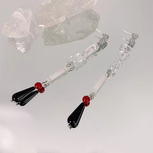 New Chinese style natural jade beaded earrings earrings small design sense water drop long earrings