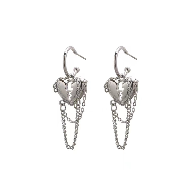 New split love chain earrings, small design sense, cool style accessories
