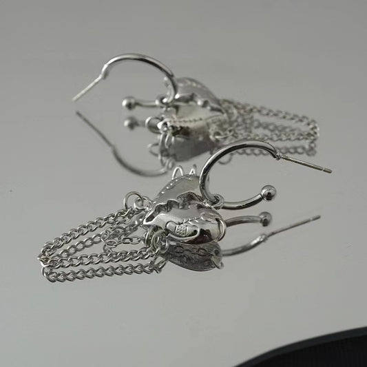New split love chain earrings, small design sense, cool style accessories