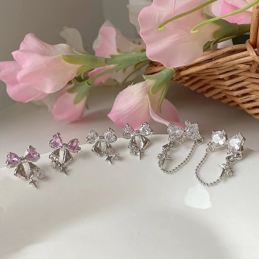 diamond inlaid bow earrings "star shaped small crowd design fashionable zircon