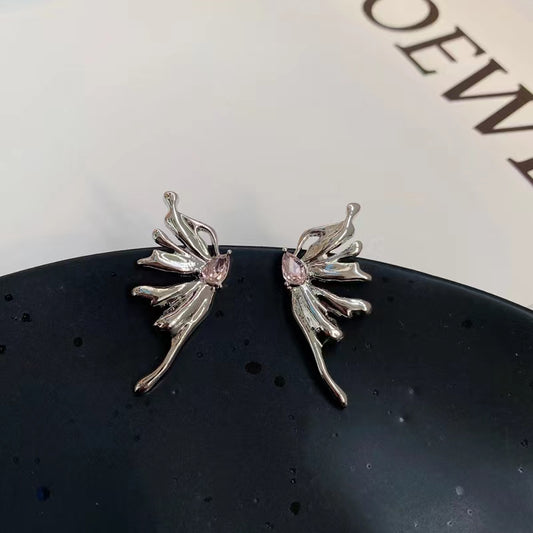 S925 Silver Needle Personality Sweet Cool Metal Butterfly Earrings Fashion