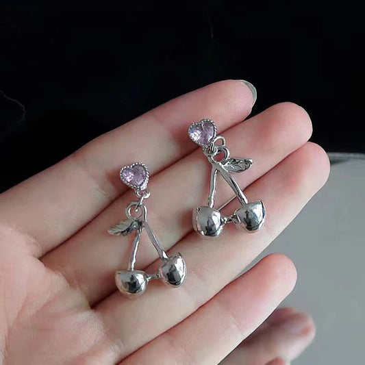 S925 Silver Needle Personalized Metal Style Mesh Red Bowknot Earrings Fashion Cool