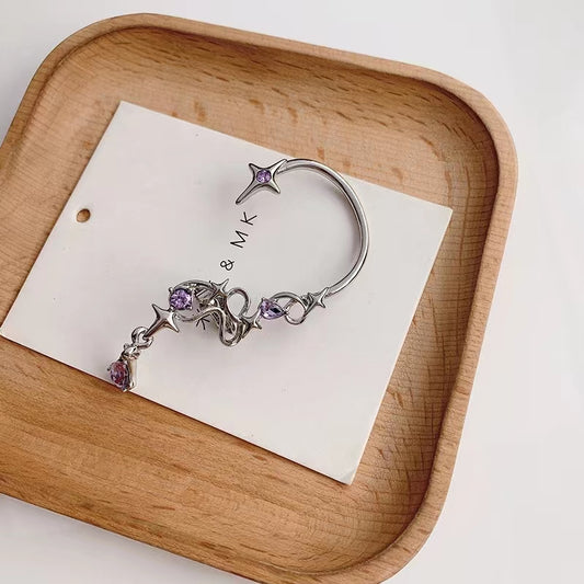 Grape purple crystal ear hook girl twining star design ear bone clip sweet cool