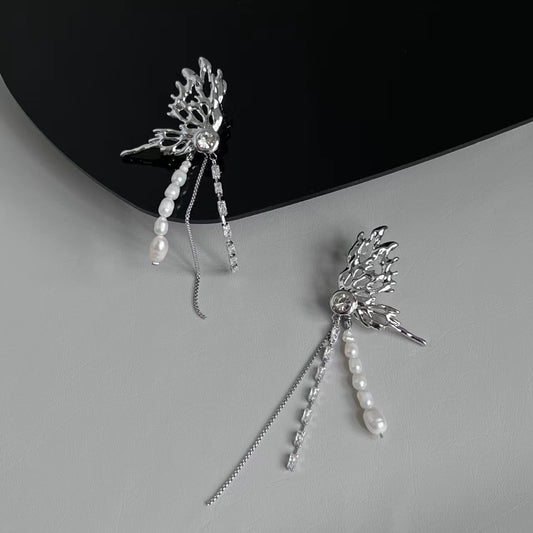 Butterfly Black Diamond Tassel Earrings Female Design Earrings