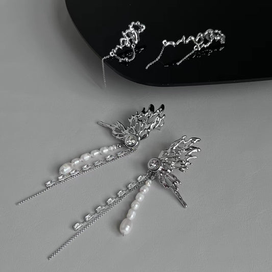 Butterfly Black Diamond Tassel Earrings Female Design Earrings