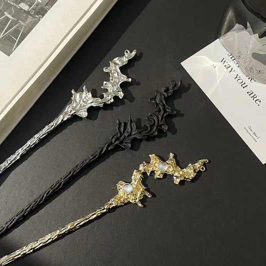 Chinese Moonlight Stone Hairpin Personality Small Design Metal Hairpin