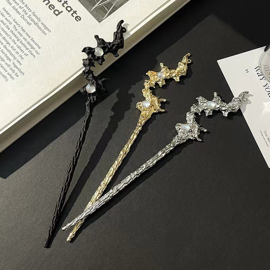 Chinese Moonlight Stone Hairpin Personality Small Design Metal Hairpin