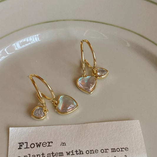 Double layer metal zircon cat eye love earrings Personalized versatile temperament earrings